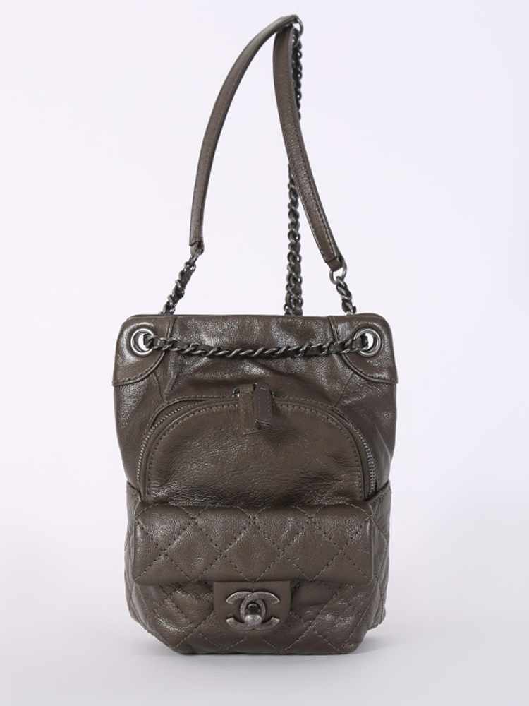 Chanel Drawstring Mini Backpack Crossbody Metallic Green www