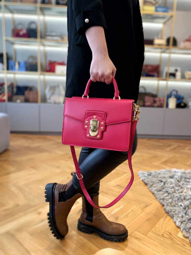 Dolce & Gabbana - Lucia Calfskin Top Handle Bag with Strap Fuchsia |  