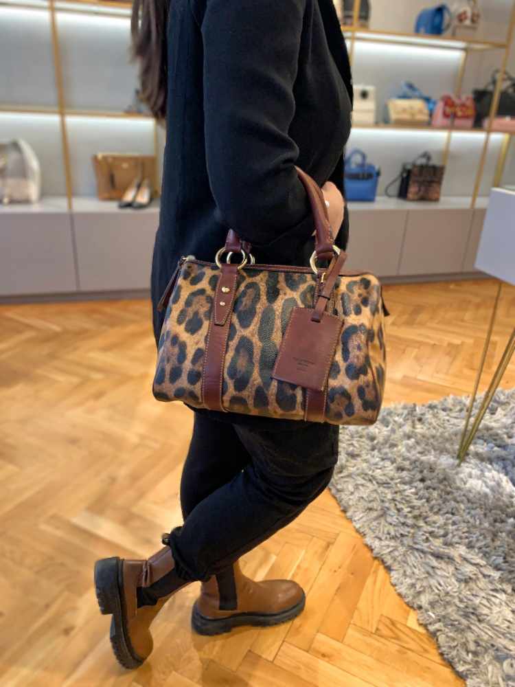 Dolce & Gabbana - Leopard Print Canvas Small Boston Bag Brown