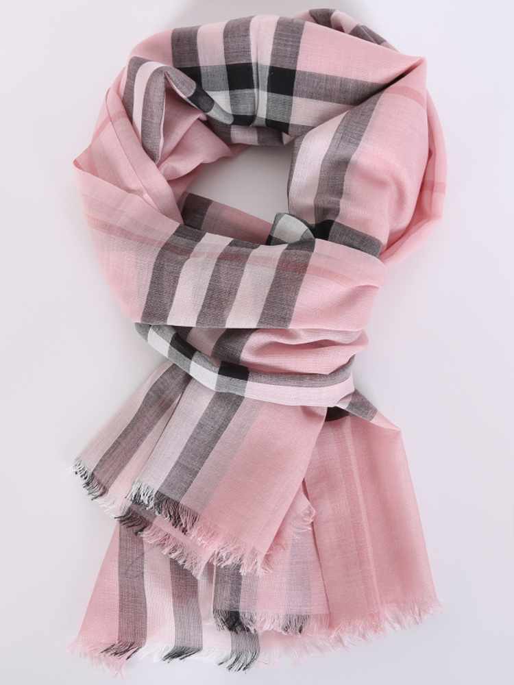 Burberry - Lightweight Check Wool & Silk Scarf Pink