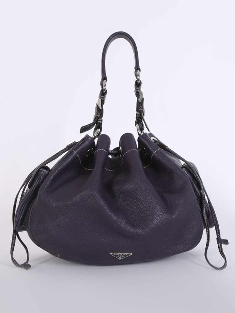 Prada - Drawstring Leather Bucket Shoulder Bag Purple