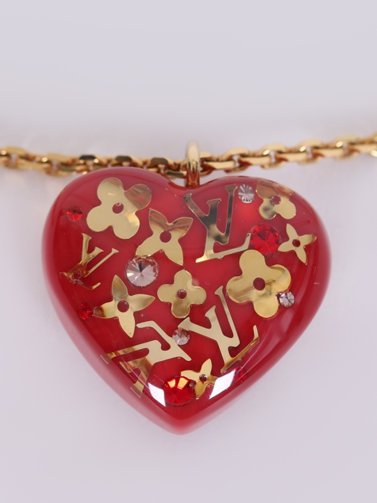 Louis Vuitton - Inclusion Heart Gold Necklace Red | www.luxurybags 