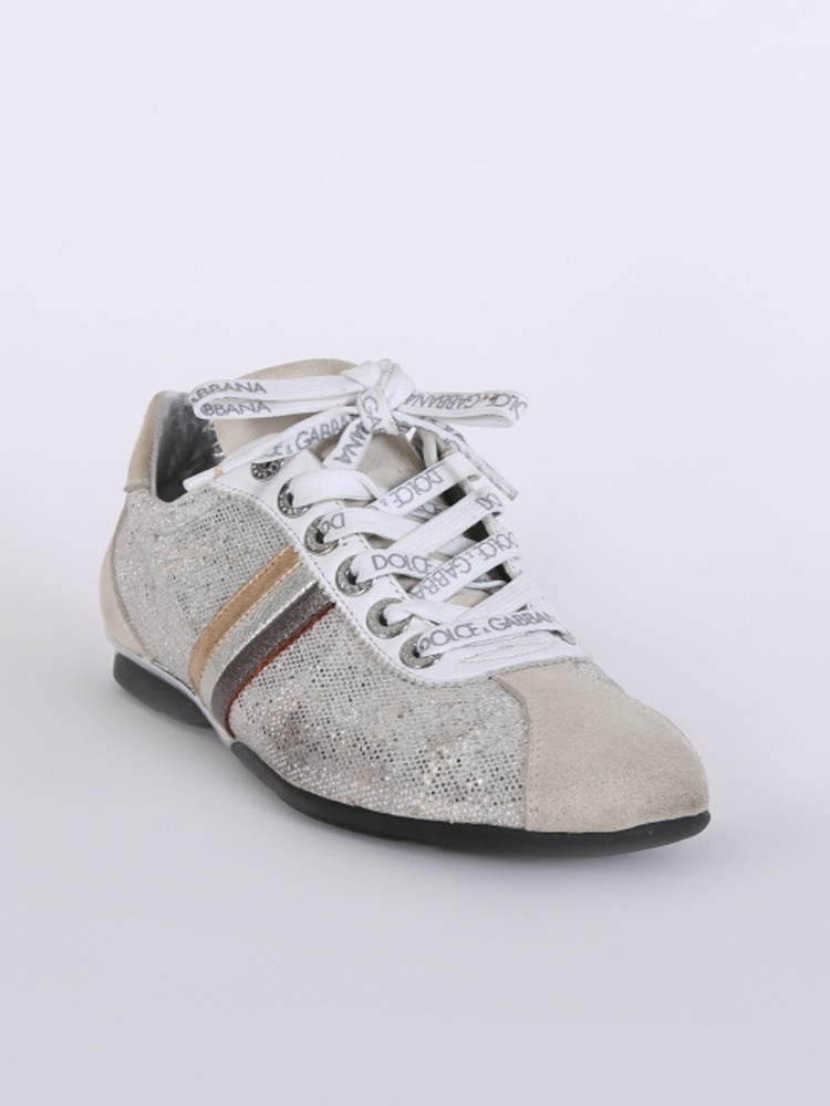 Dolce & Gabbana - Suede Detail Glitter Sneakers Silver/Beige 38 |  