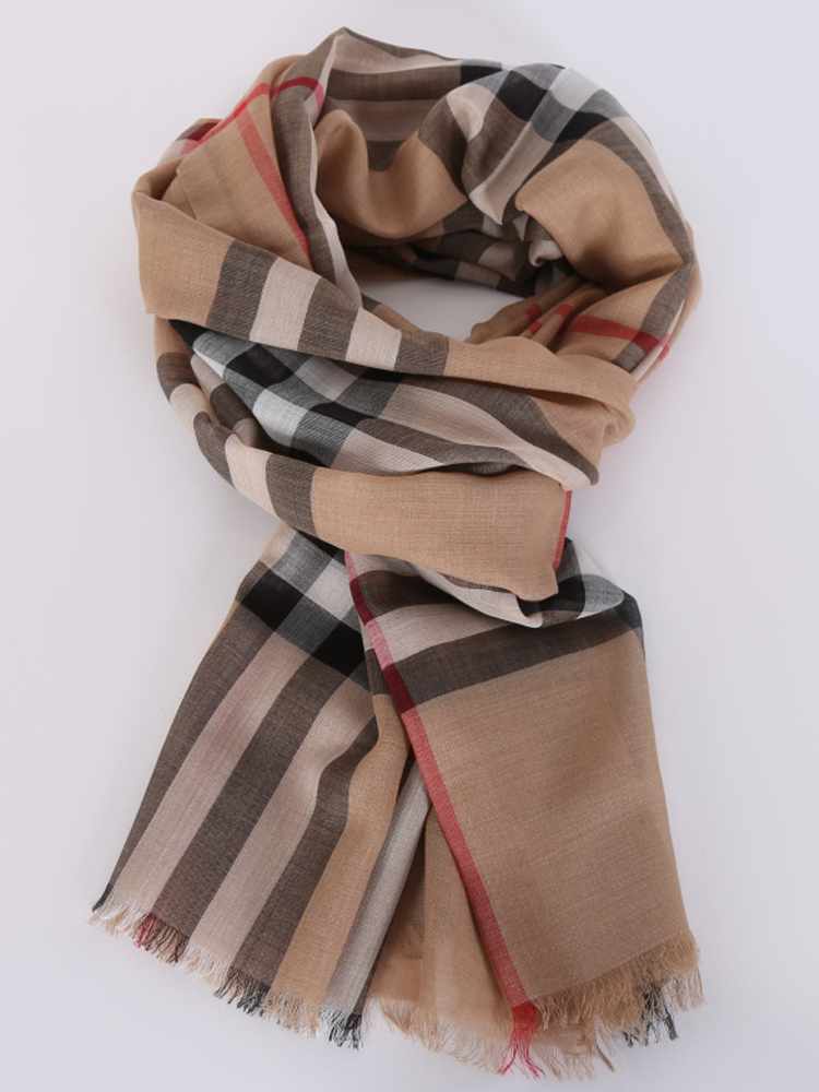 Burberry - Lightweight Check Wool & Silk Scarf Beige