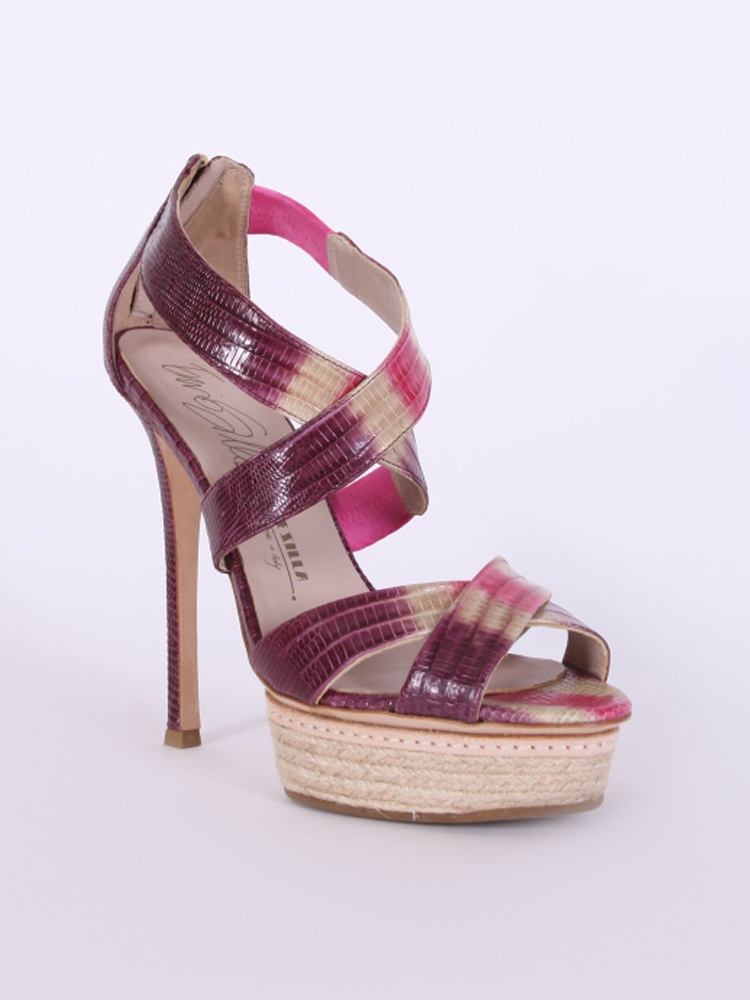 Le Silla Lizard Leather Criss Cross Platform Sandals Violet 39