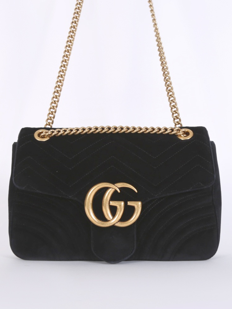 Pearly hende løbetur Gucci - GG Marmont Medium Velvet Shoulder Bag Nero | www.luxurybags.eu