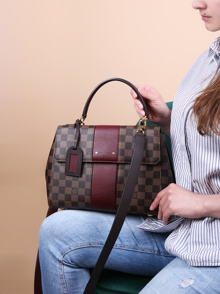 Louis Vuitton Bond Street Top Handle Bag Damier Burgundy Leather MM Brown