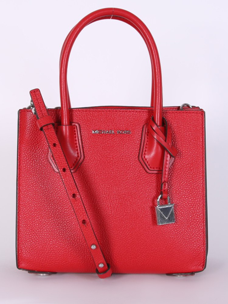 Michael Kors - Mercer Pebbled Leather Accordion Crossbody Bag Red