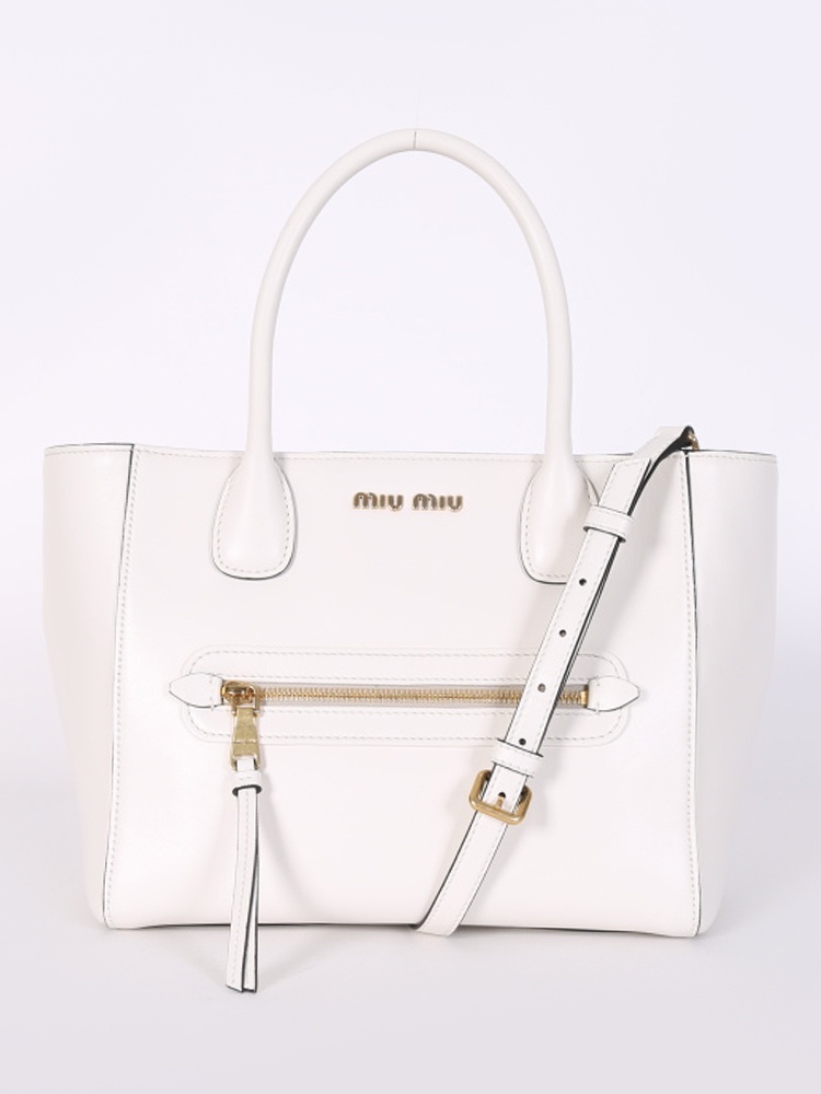 Miu Miu - Soft Calf Front Pocket Top Handle Bag Bianco