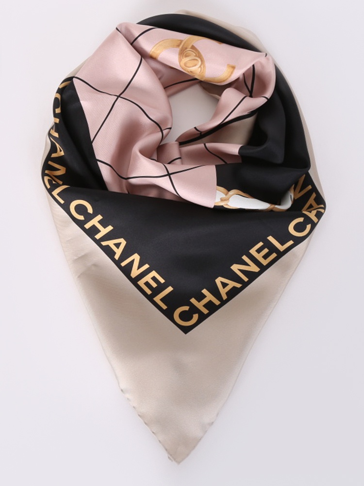 Chanel - Flap Bag Print Silk Scarf Black/Beige