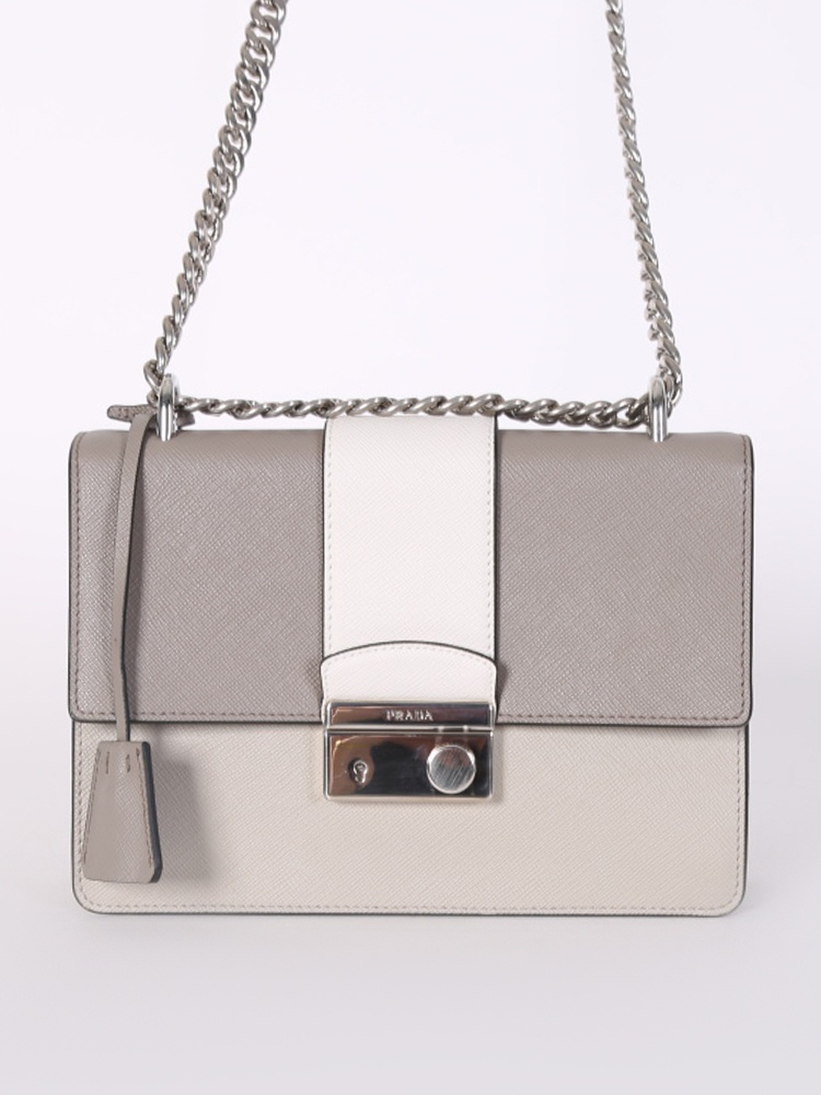 Prada - Pattina Saffiano Leather Crosbody Argilla/Talco