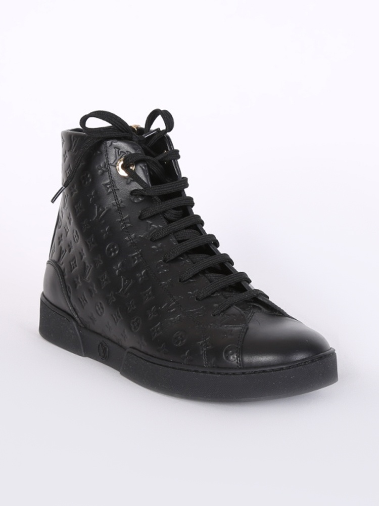 Louis Vuitton - Stellar Monogram Embossed Calfskin High Top Sneakers Black  37,5