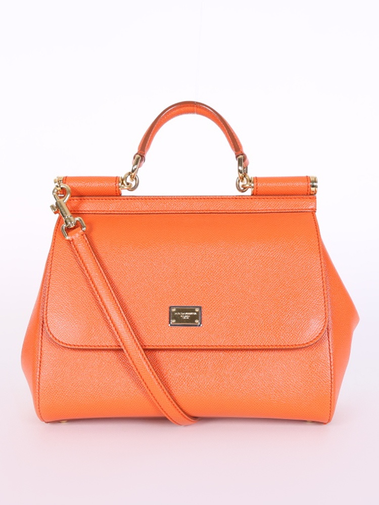 Shop Dolce & Gabbana Orange Medium Sicily Bag in Dauphine Leather