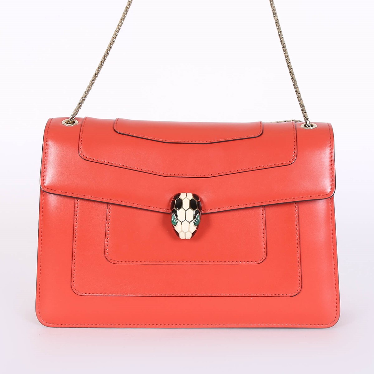 Bulgari Serpenti Forever Calfskin Chain Flap Shoulder Bag Orange www.luxurybags.eu