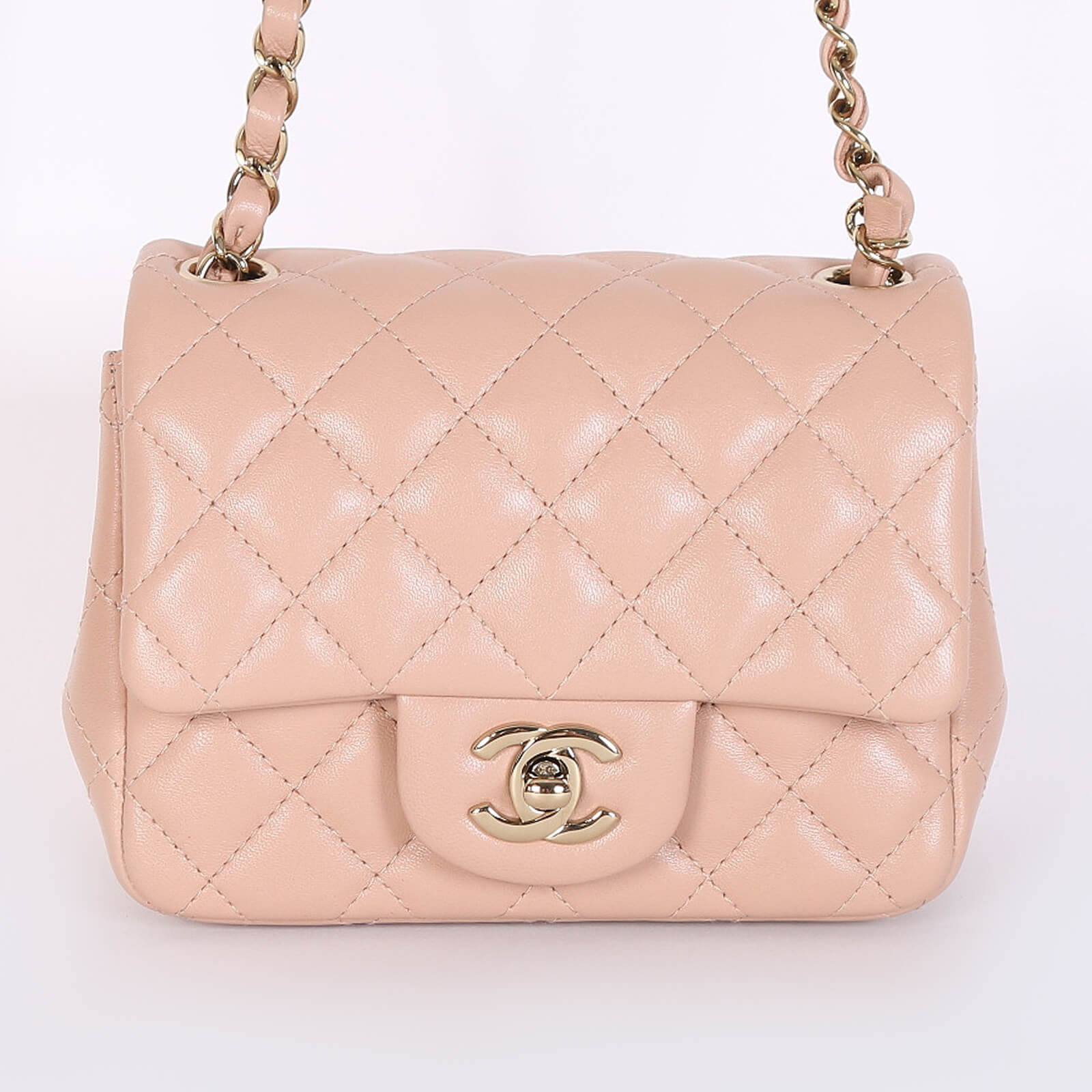 🍞 VINTAGE CHANEL BEIGE MINI CLASSIC QUILTED FULL FLAP BAG CF 19CM