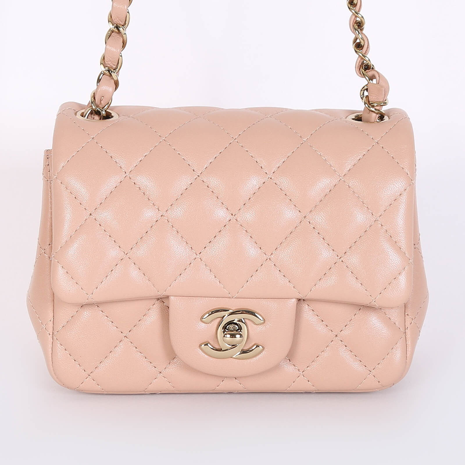 Chanel - Mini Square Flap Bag Lambskin Beige