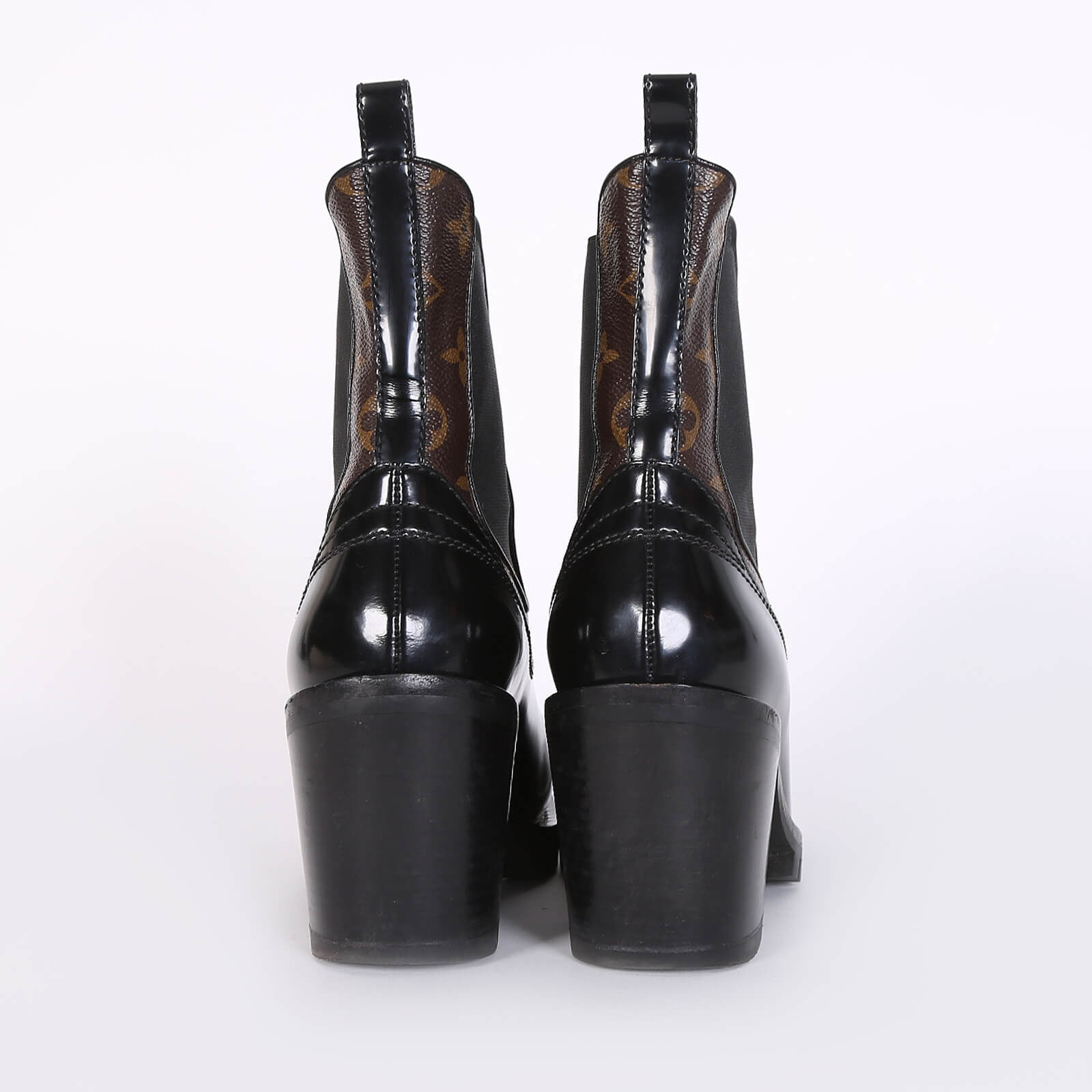 Louis Vuitton Limitless Monogram Canvas Polished Leather Heel Ankle Boots Black 39 www.luxurybags.eu