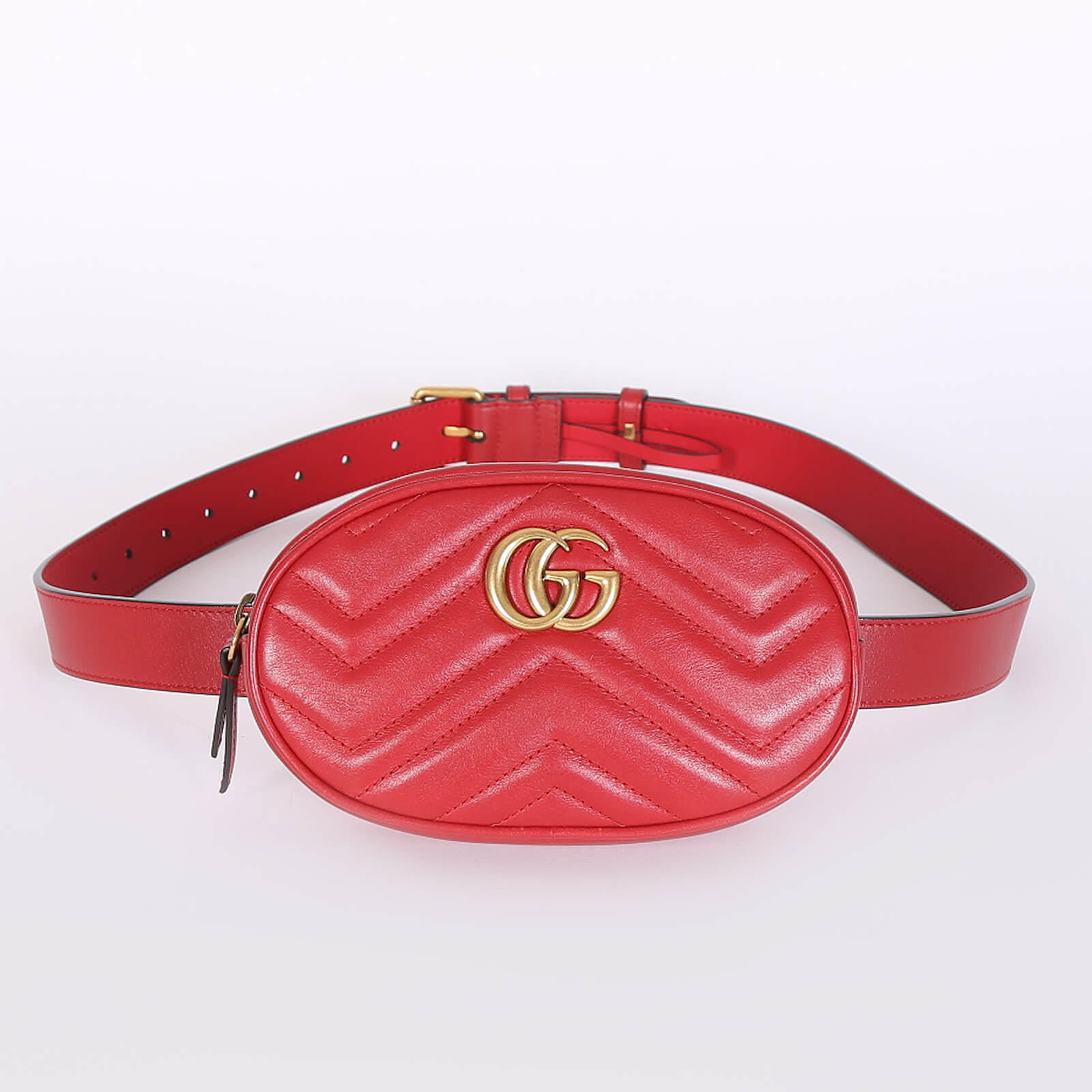 Gucci GG Marmont Matelasse Leather Belt Bag in Black with Red Trim