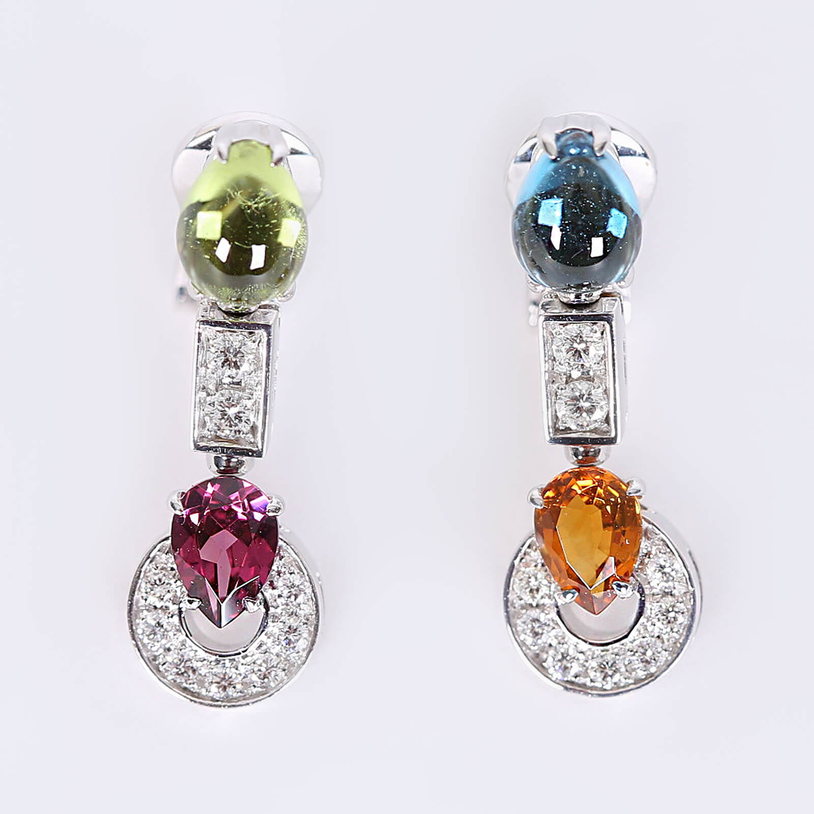 Bulgari Allegra 750 1000 White Gold Muti Gem Stone Diamond Drop Earrings www.luxurybags.eu