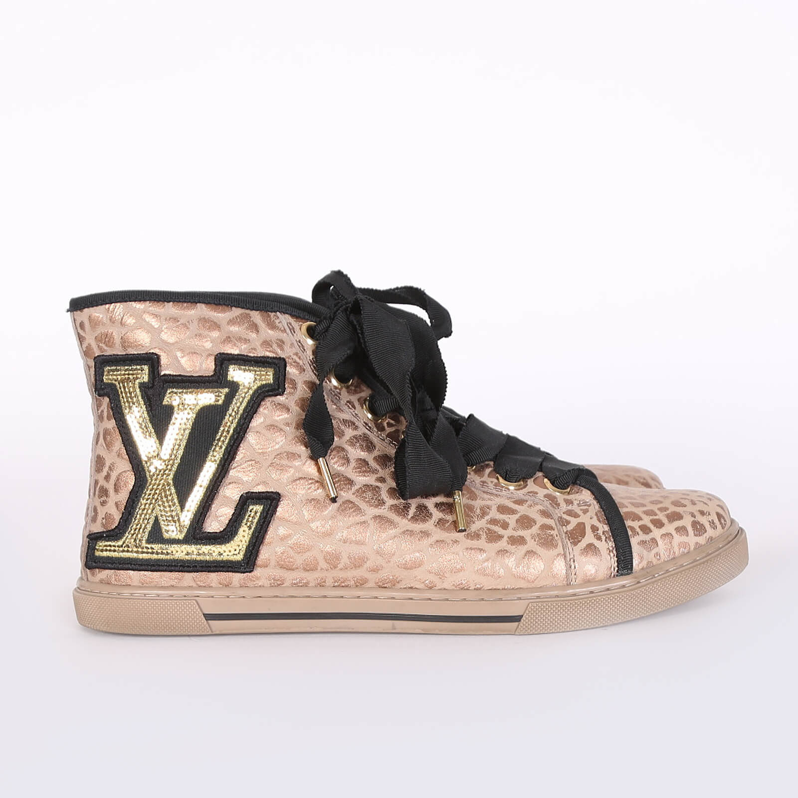 LOUIS VUITTON Suede Sequins Perforated Punchy High Top Sneakers 38