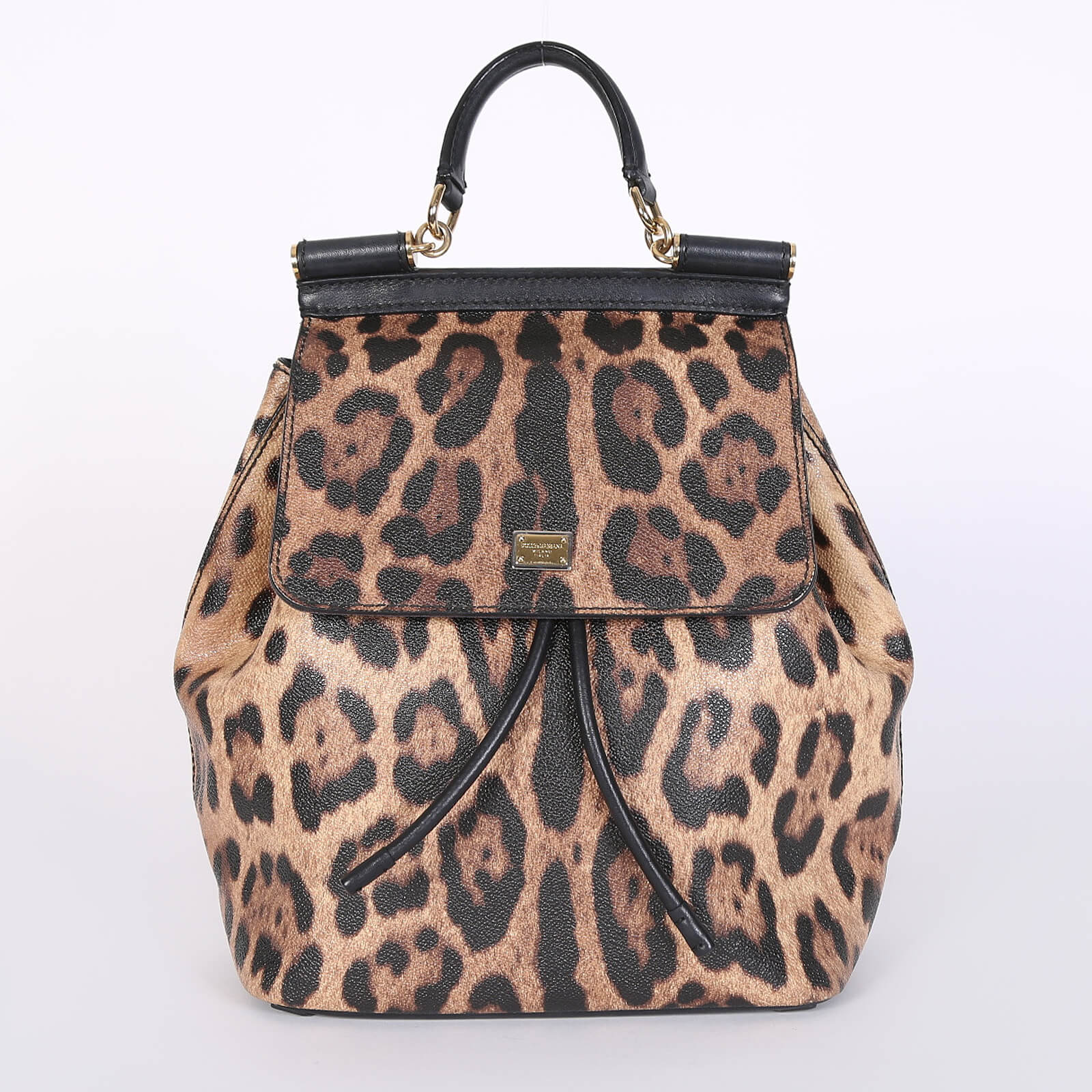 DOLCE & GABBANA Miss Sicily Leopard Print Leather Shoulder Bag Black 