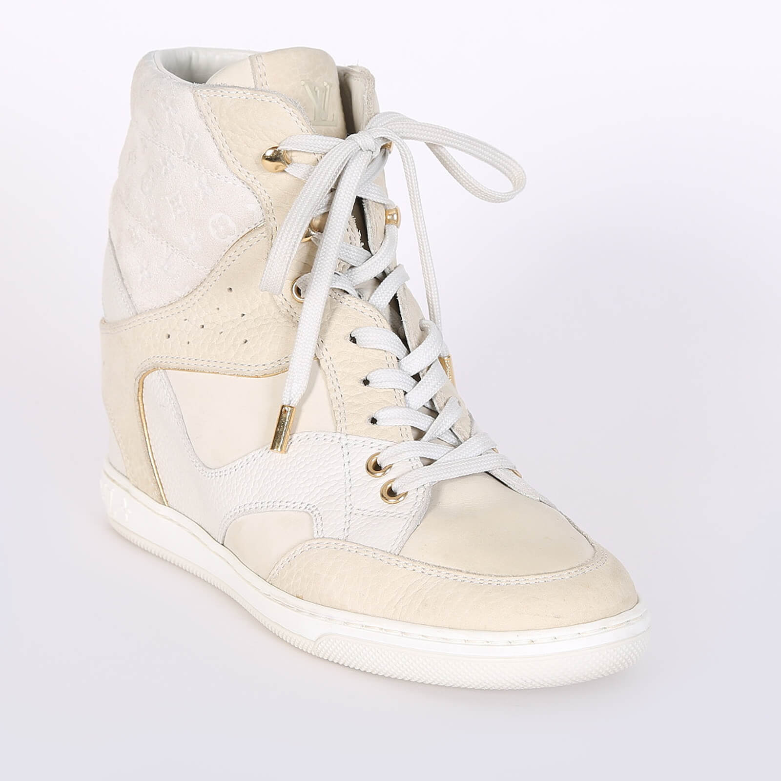 Louis Vuitton Beige Leather Cliff Top Sneaker Wedges Size 8.5/39
