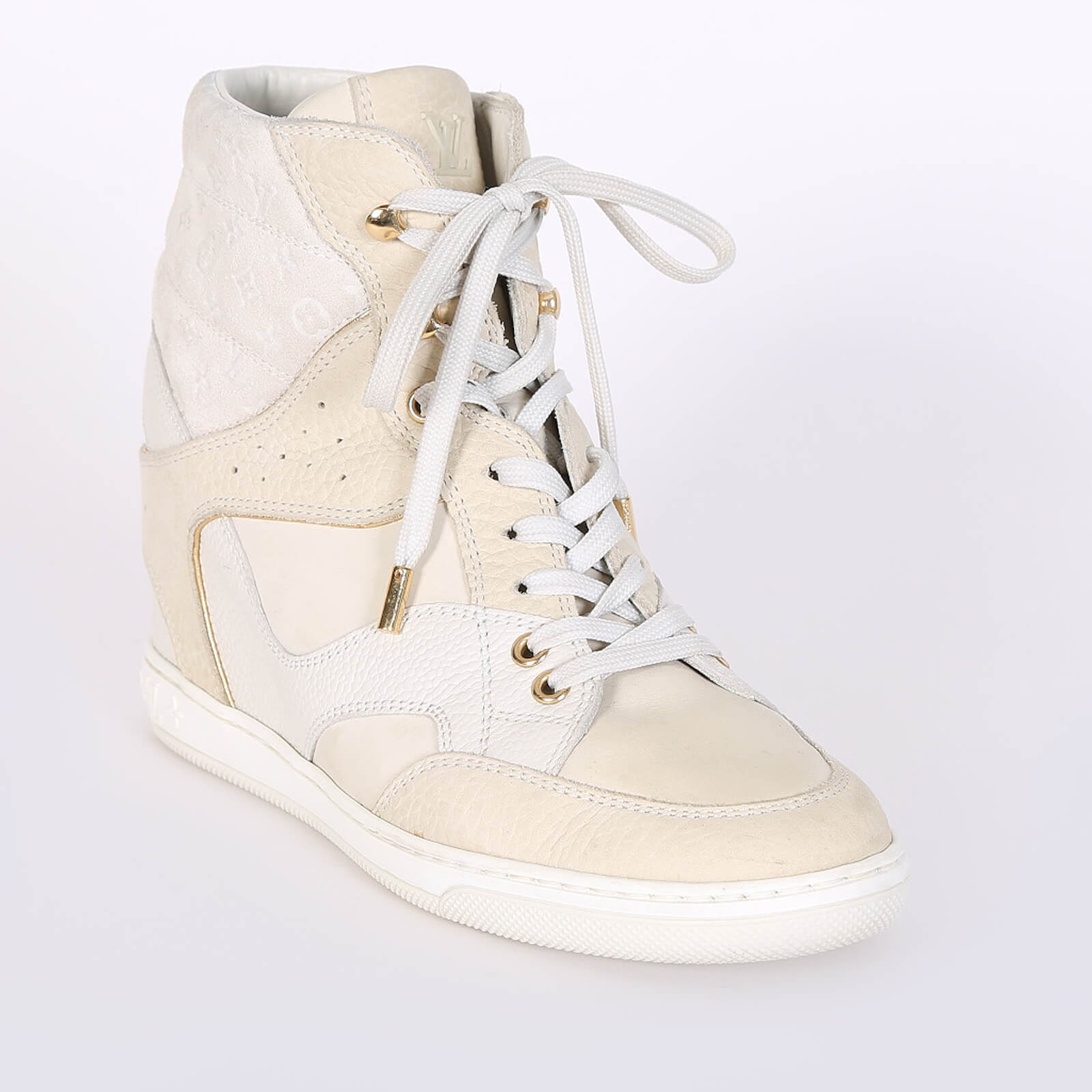 Louis Vuitton Cliff Top High Monogram High Top Wedge Burgundy Sneakers 37.5