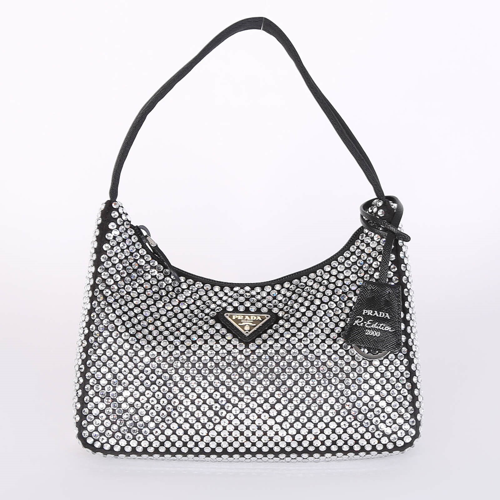 Prada Re-Edition 2000 Crystal Mini Bag Black in SATIN/SYNTHETIC CRYSTALS  with SILVER-TONE - US