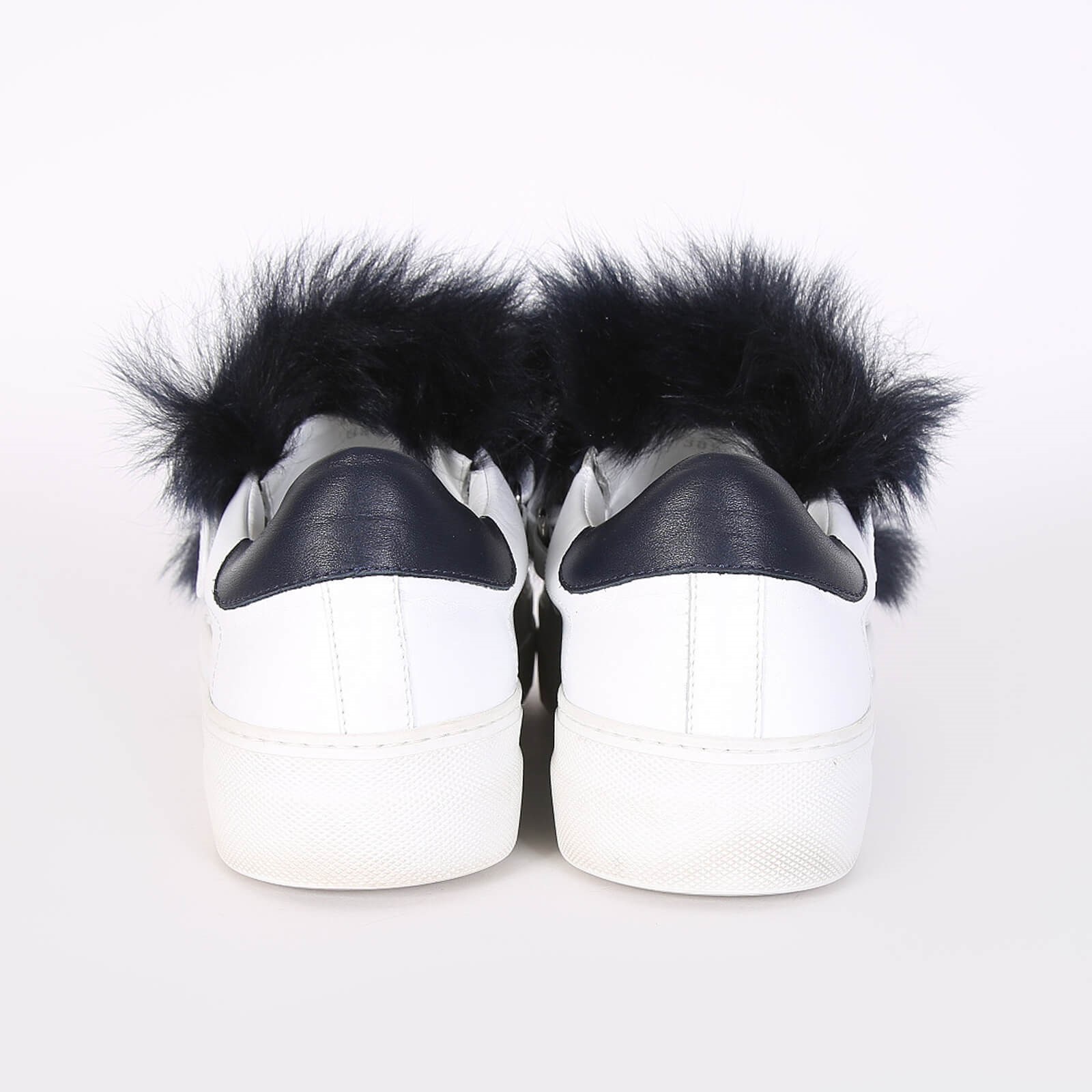 Moncler Victoire Fur Leather Sneakers White Navy 38 5 www.luxurybags.eu