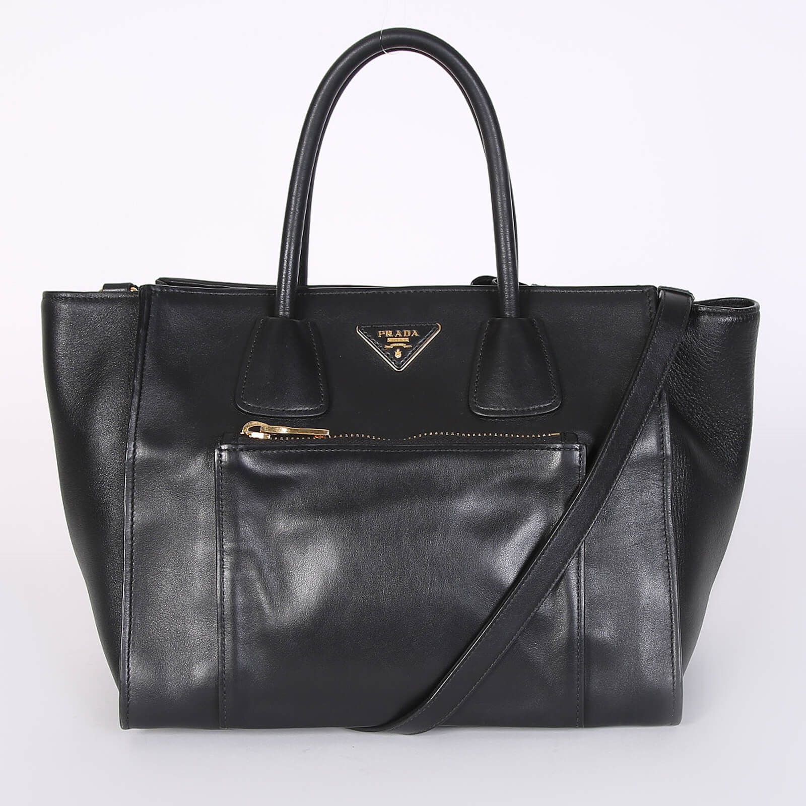 Prada Soft Calf Front Pocket Tote Nero www.luxurybags.eu