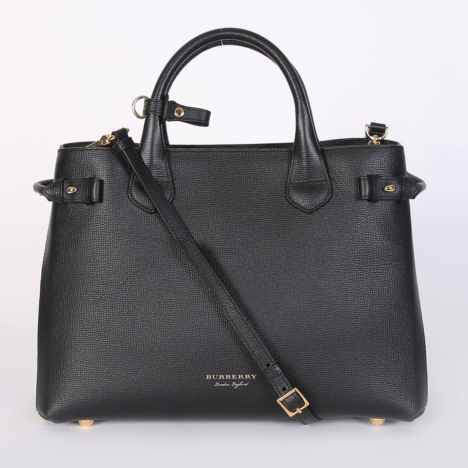 Burberry The Medium Banner Leather House Check Bag with Strap Black www.luxurybags.eu