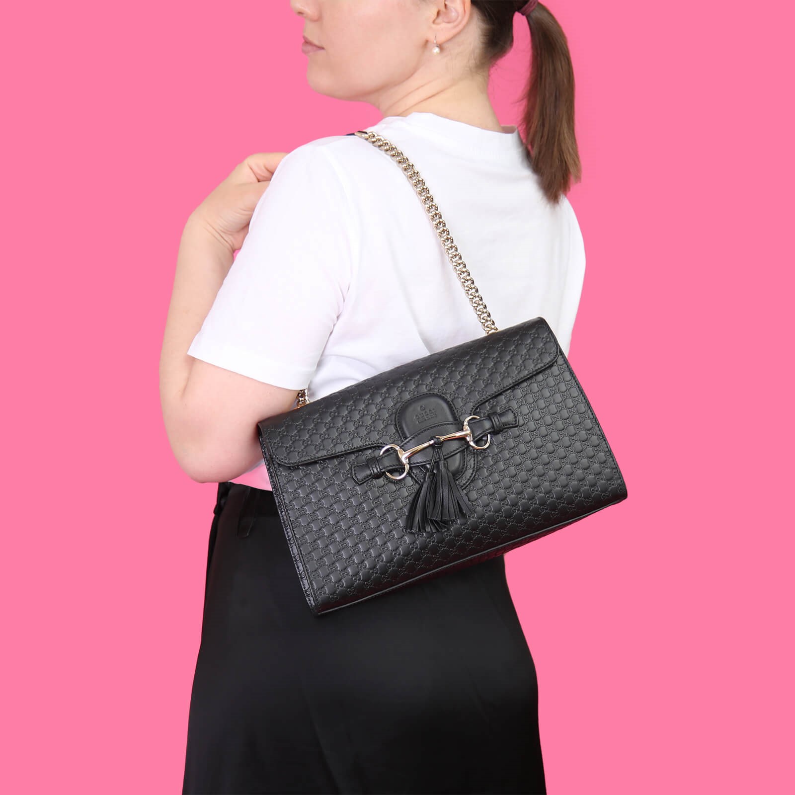 Gucci Emily Guccissima Leather Chain Shoulder Bag Black www.luxurybags.eu