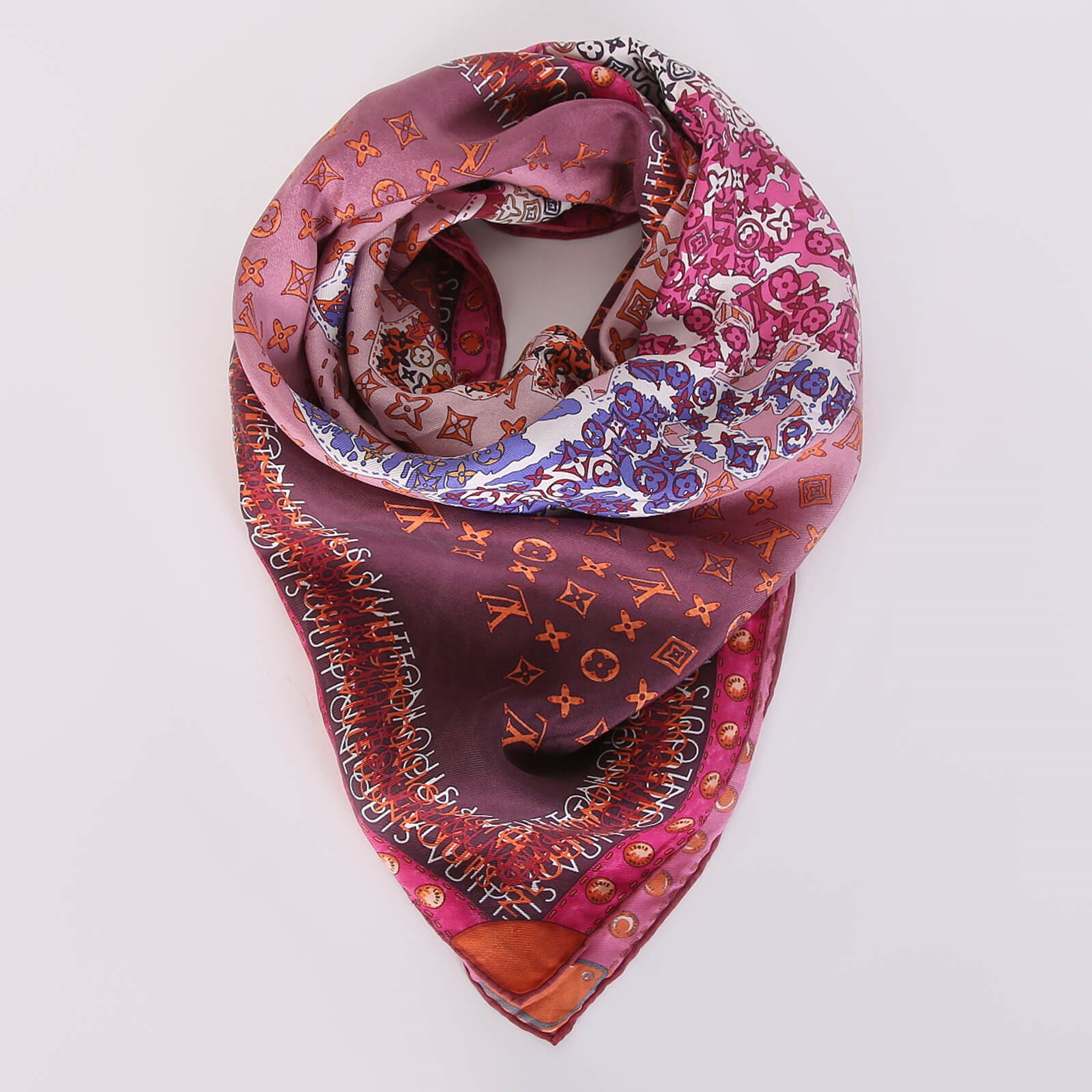 Louis Vuitton Monogram Map Silk Scarf Burgundy Pink www.luxurybags.eu