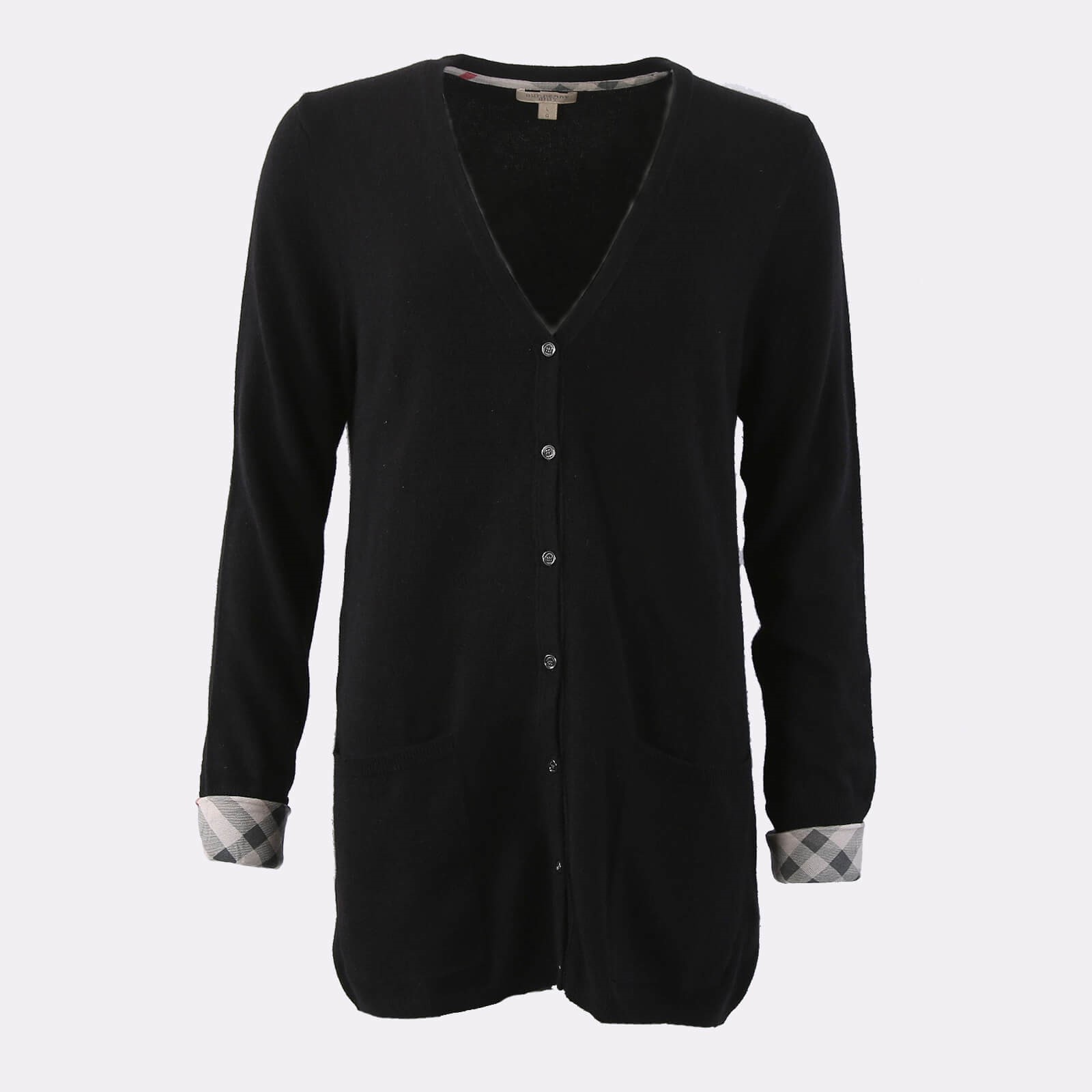 Burberry Brit Check Trimming Cashmere Cardigan Black L www.luxurybags.eu