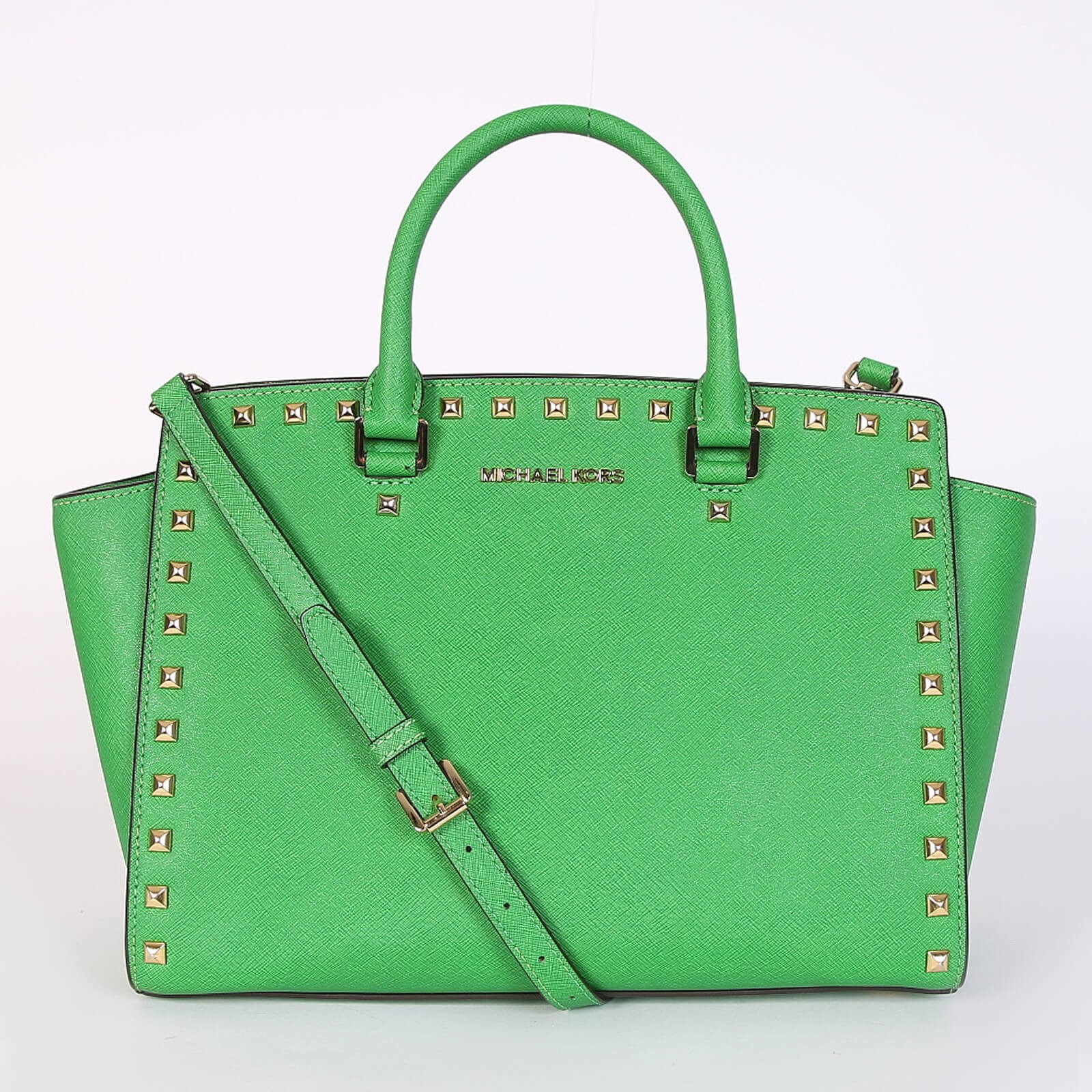 Michael Kors Selma Large Studded Saffiano Leather Tote Green www.luxurybags.eu