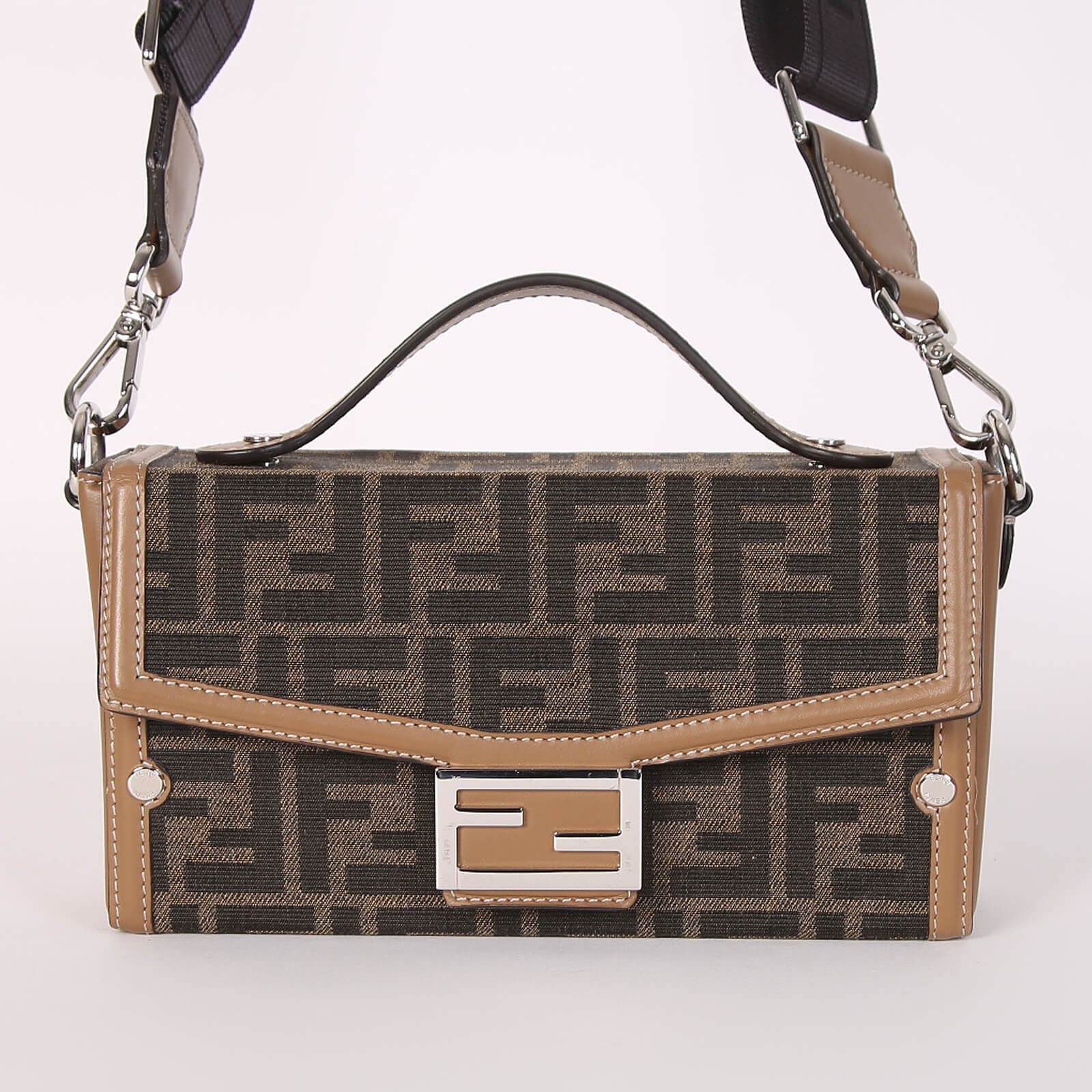 FENDI: leather bag with FF logo - Brown