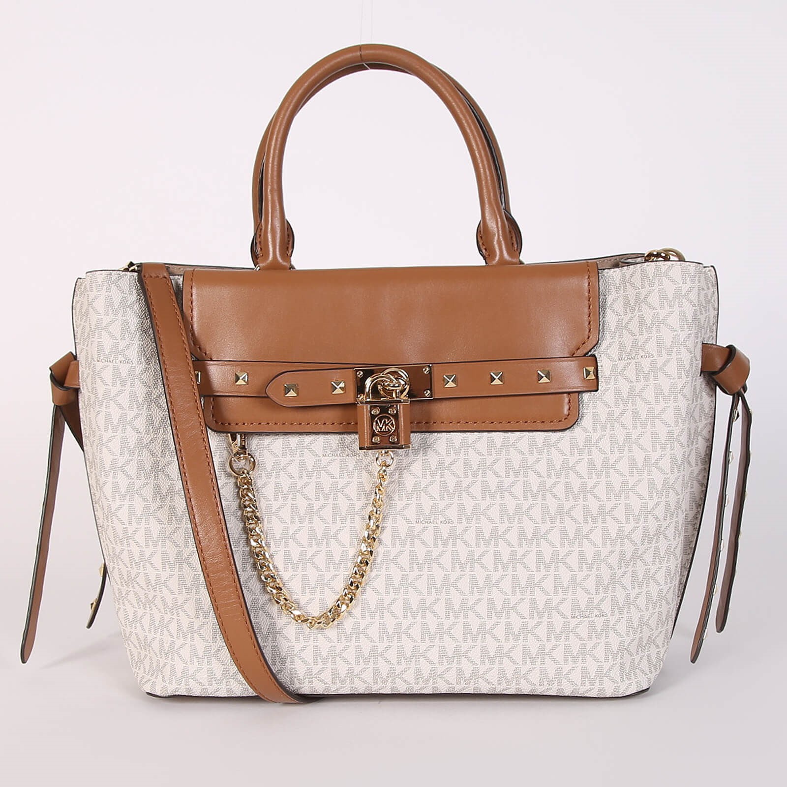 Michael Kors Hamilton Legacy Large MK Signature Canvas Belted Satchel Vanilla www.luxurybags.eu