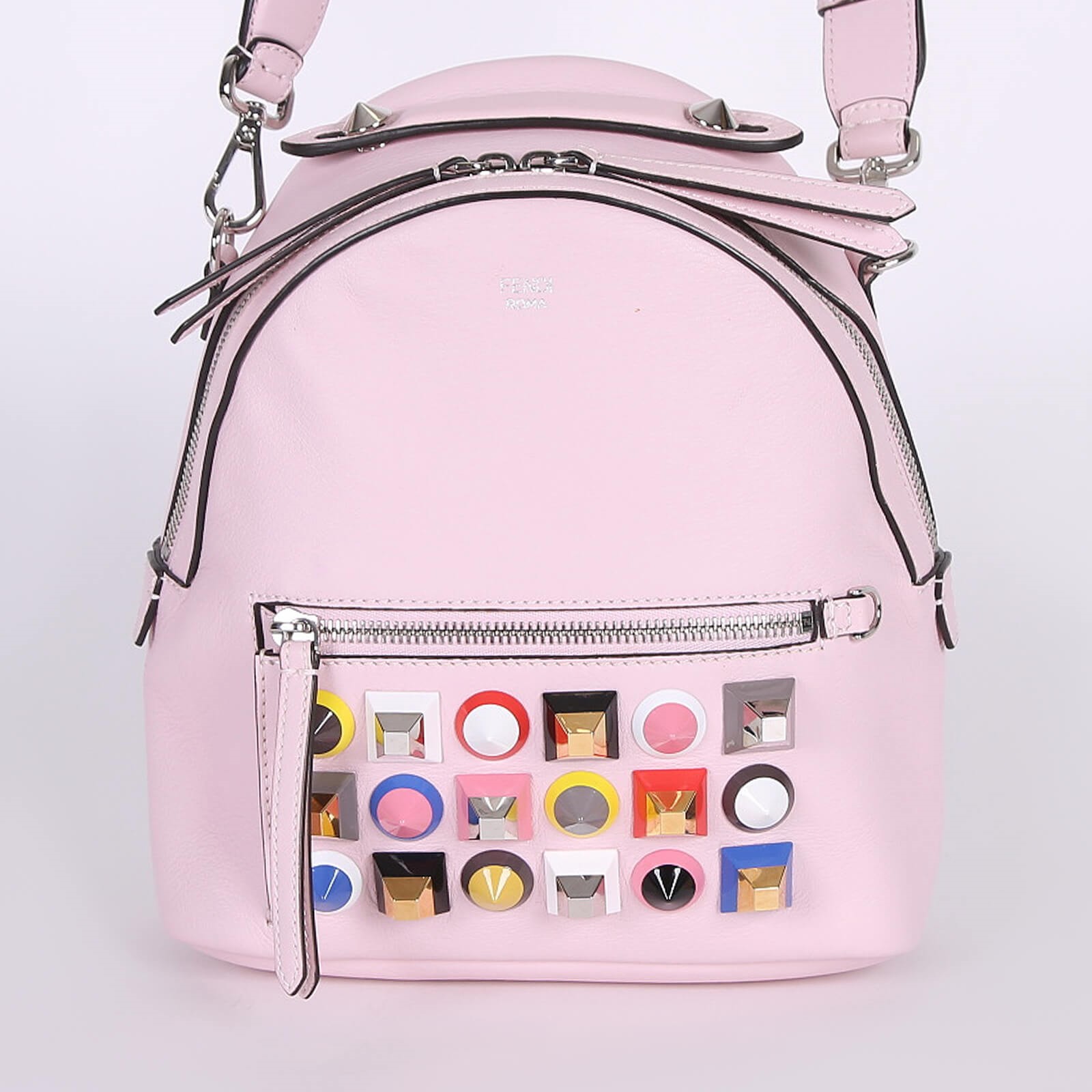 Fendi Studs Calfskin Mini Backpack with Strap Pink www.luxurybags.eu