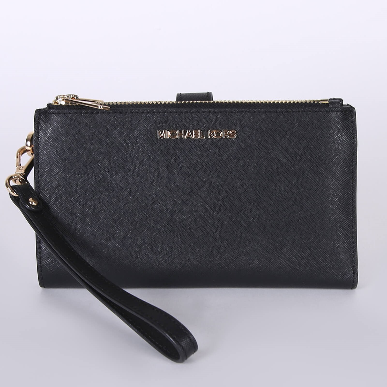Michael kors jet set travel double zip wristlet black hot sale