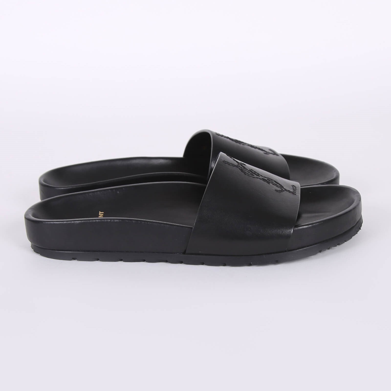 Saint Laurent Jimmy Joan YSL Embroidery Calfskin Slides Nero 37 www.luxurybags.eu